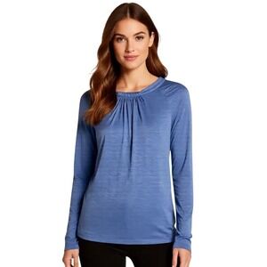 Kenneth Cole New York Blue Gathered Neck Long Sleeve‎ Blouse Top Women's Md NWT